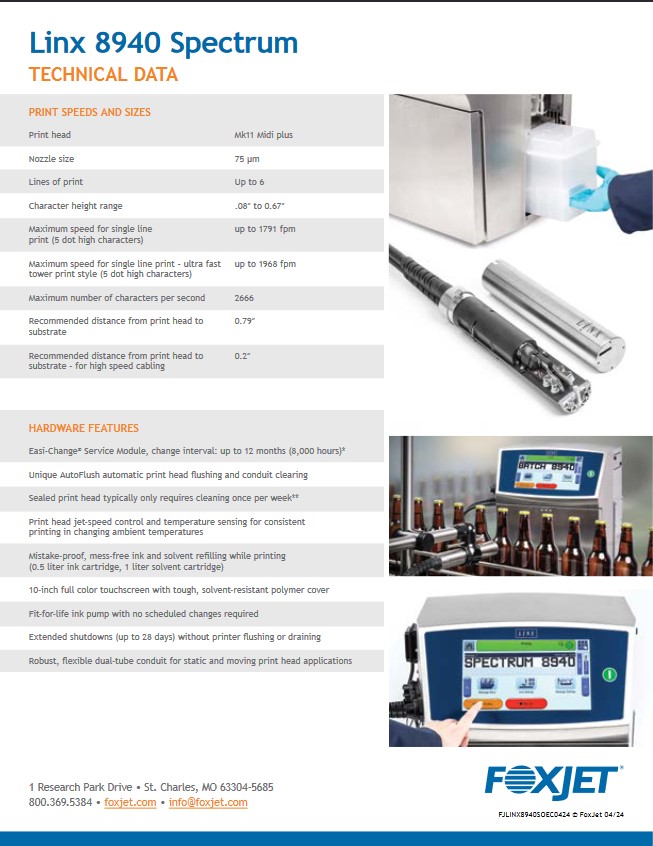 Linx 8940 Spectrum Data Sheets